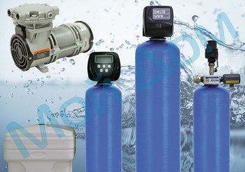 Комплект очистки воды с раздельной фильтрацией. Аэрационная колонна с компрессором &quot;АР-2&quot;, Обезжелезиватель воды и Умягчитель воды.