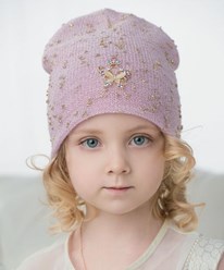 Весенняя шапочка для девочки с люрексом и брошкой &quot;бабочка&quot;