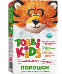 Детский порошок "Tobbi Kids". В состав «Tobbi Kids» не входят фосфаты, цеолиты, отдушки, ароматизаторы и другие агрессивные соединения.