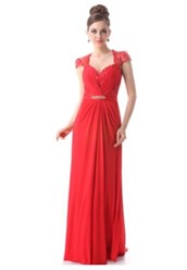 Красное шифоновое платье с кружевными вставками