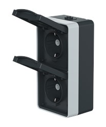 Розетка электрическая двухместная вертикальная CADUCEUS ALING PROTECTA для открытой проводки, без шторок, с крышкой, 16А, 250В~