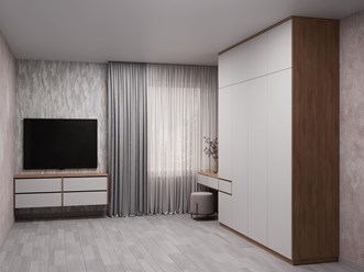 Распашной шкаф в спальню и тумба на заказ от Modus Style