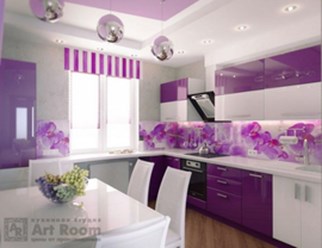 Кухня фиолетовая с белым глянец МДФ + ПВХ в современном стиле