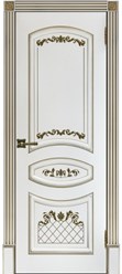 Белая межкомнатная дверь с золотой патиной, покрытие эмаль. Модель Алина-2.