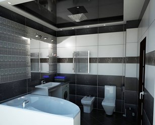 Многоуровневый натяжной потолок в ванной комнате