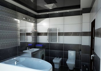 Многоуровневый натяжной потолок в ванной комнате
