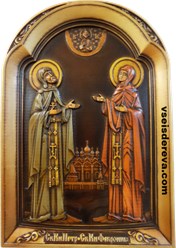 Икона резная православная. Петр и Февронья. Резная , писанная маслом по дереву.