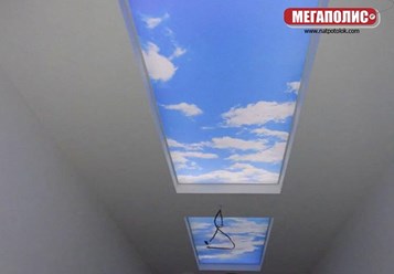 двухуровневые натяжные потолки небо с подсветкой