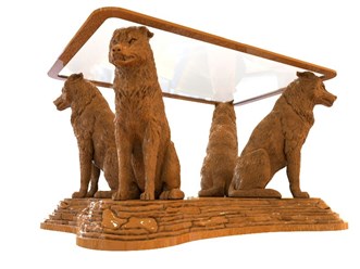 Стол резной из дерева-Тамбовские волки, прямоугольная столешница из стекла