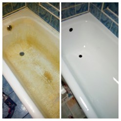 Стальная ванна до и после реставрации акрилом.