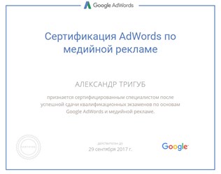 Александр Тригуб - сертифицированный консультант по продвижению.