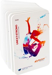 Вспененный ПВХ пластик UNEXT STRONG. Плотность 0,55–0,65 г/см3.
Твердость не менее 33 усл. ед. по Шору D.
Размер листа:	1.56*3.0м, 2,03м * 3,05м.
Толщина:	2/3/5 мм.  Цвет: белый/прозрачный. Россия