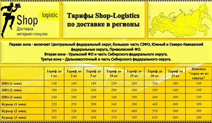 Тарифы по доставки в регионы
