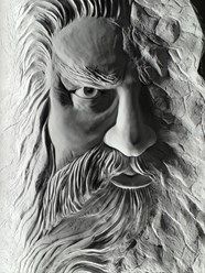 Барельеф «Дух Камня» выполнен в частном доме в зоне гостиной.