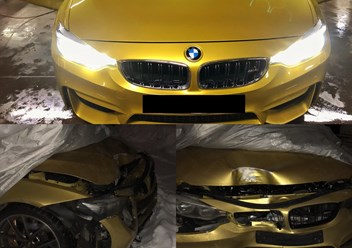 BMW M4&#128171;Восстановили геометрию кузова, произвели замену агрегатов, подбор краски, 2х сторонняя покраска капота, покраска бампера.