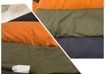 Была выполнена полная замена участка ткани на мужской куртке. Мы подобрали идентичную ткань, чтобы сохранить дизайн.