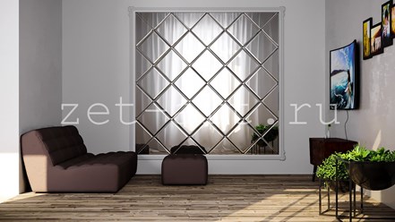 Зеркальное панно выполнено из плитки квадрат и треугольник размером 250мм