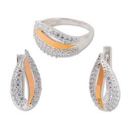 серебряный женский набор с золотыми пластинами: серьги и кольцо http://serebro-bro.com