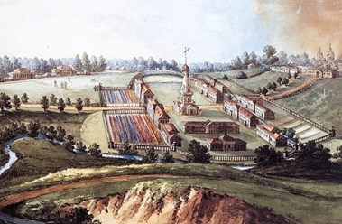 «Вид картины всего заведения Свибловской суконной фабрики». Акварель 1820-х гг. работы неизвестного художника. В одном из сохранившихся и отреставрированных зданий открыт детский сад Brookes LIFE