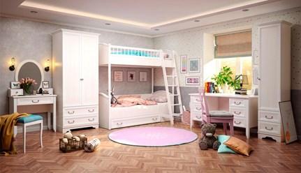 Коллекция &quot;Классика&quot;. Новая детская комната в классическом стиле - настоящий подарок для девочек! Элегантная, стильная мебель придаст комнате легкость и сделает ее очень функциональной.