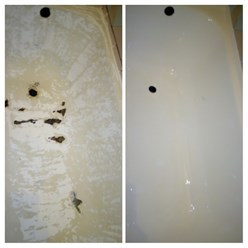 Результат работы. Чугунная ванна до и после проделанной работы.