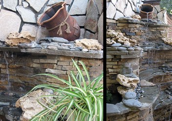 Каскадный водопад из натурально камня