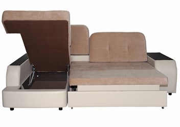 Угловой диван Бостон-А, качественный наполнитель, бельевой ящик, механизм дельфин, подлокотник с полочкой