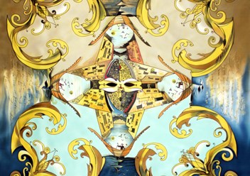 Платок из натурального шелка ручной росписи батик 90х90 см Венеция