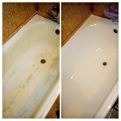 Стальная ванна до и после реставрации.