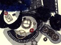 Нарядная фурнитура: пряжки и пуговицы со стразами SWAROVSKI, тесьма с пайетками, броши.