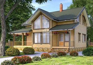 Проект дома со вторым светом и мансардным этажом, небольшая веранда, которая позволит уютно провести летний вечер в компании с любимыми.