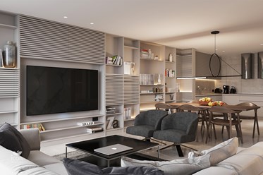 Стилистическая концепция пространства
гостиной и коридоров коливинга
Люксембург (50 кв.м.) https://bit.ly/3YCTjGC