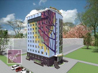 Дизайн-проект  фасадов апартамент-отеля  для  студентов в  г.Новосибирске