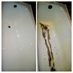 Стальная ванна до и после выполненной работы.