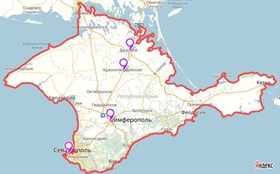 Карта расположения Магазинов Планета Комфорта по городам Крыма.