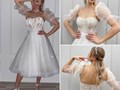 Свадебное платье миди, светоотражающее кружево, свадебное платье со съёмными рукавами