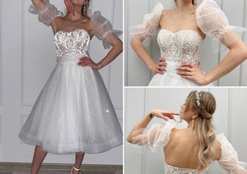 Свадебное платье миди, светоотражающее кружево, свадебное платье со съёмными рукавами