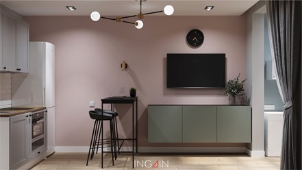 Project "Pink Wall" - дизайн квартиры студии 23 м2 в Санкт-Петербурге. Студия дизайна интерьеров INGAIN