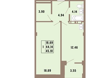 Планировка 1 комнатной квартиры