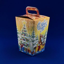 Картонная упаковка для новогодних подарков &#171; Фонарик&#187; 900 гр. Купить подарочную упаковку в Барнауле, купить коробки для подарков в Барнауле, заказать с доставкой подарочную упаковку в ТД МОПС.