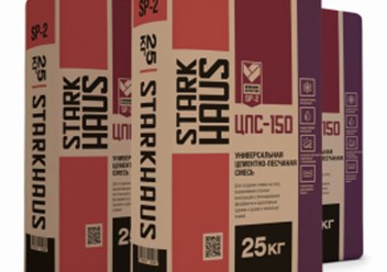 Универсальная цементно-песчаная смесь STARKHAUS ЦПС-150 применяется для общестроительных работ по оштукатуриванию, по созданию стяжки на полу, бетонированию фундамента в зданиях, возведению стен.