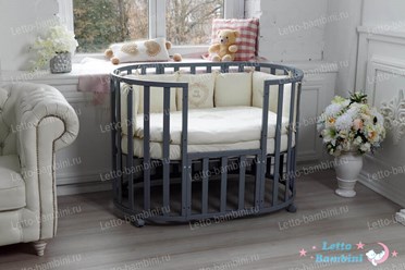 Овальная кроватка - трансформер "Letto Bambini Elegante" 8-в-1 (Серая Элит)