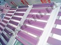 Фиолетовые рулонные шторы зебра на лоджии, под рисунок и оттенки обоев