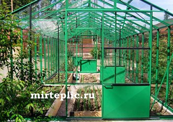 Стеклянная теплица АСГ большая с внутренней перегородкой в зеленом цвете RAL
