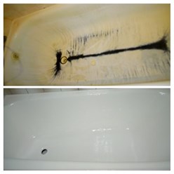 Стальная ванна до и после нашей работы.