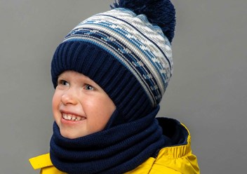 Новая Коллекция &quot;Осень-Зима с Selfiework&quot; Детская шапка для мальчика 70% акрил, 30% шерсть, (SHELTER) подкладка 100% хлопок, снуд двойной, р.50-52, Цвет: синий, джинс, серый, хаки и др,; от 4 лет
