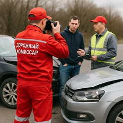 Дорожный комиссар фиксирует повреждения для экспертизы после ДТП Томск