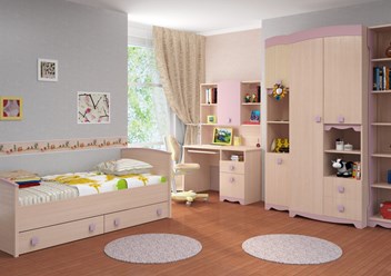 Комплект детской мебели Пинк. Цвет дуб млечный / розовый