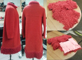 Пальто женское, красное, добавили воротник 
 и меховой подол.