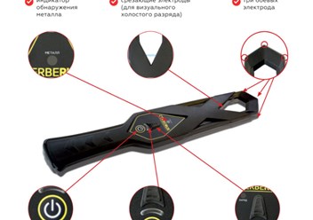 ЦЕРБЕРУС представляет собой уникальное сочетание двух современных электронных устройств: вихретокового металлодетектора и электрошокера 1го класса мощности: https://shoker.ru/shop/metal-detectors/381/
